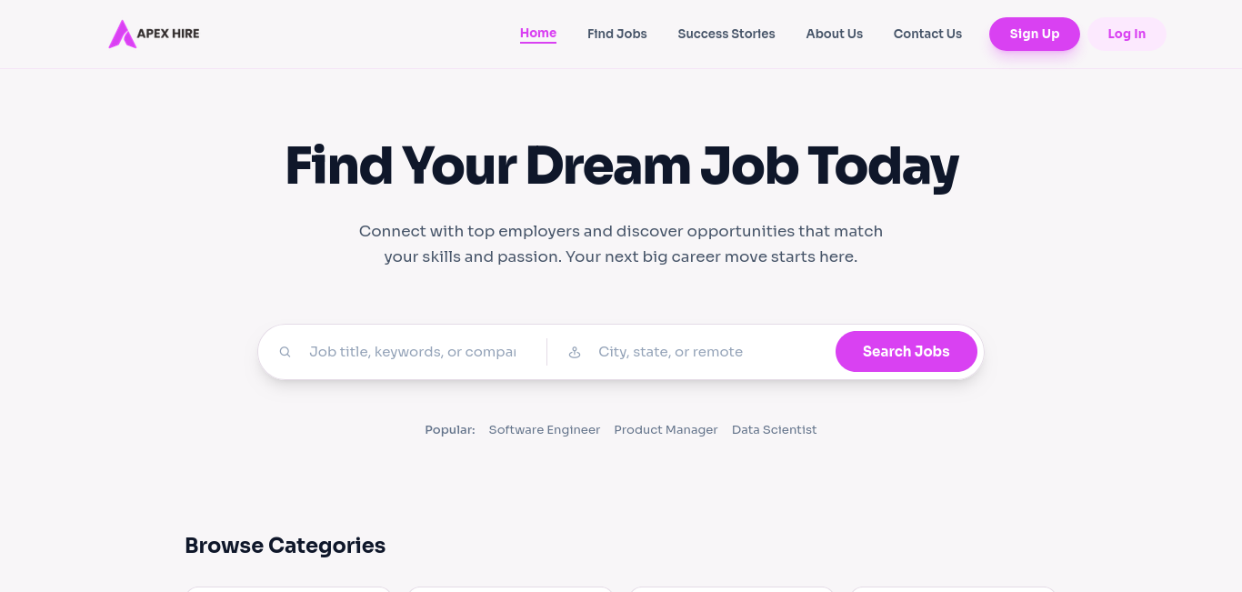 Apex Hire SaaS project dashboard